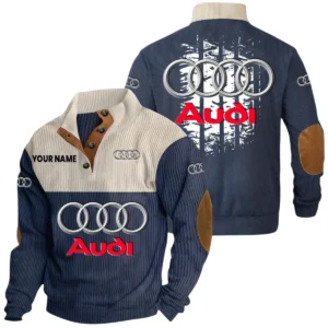 Audi Exclusive Logo Print Corduroy Sweatshirt Stand Collar Custom Name HIHI300625Y32RCSAUD