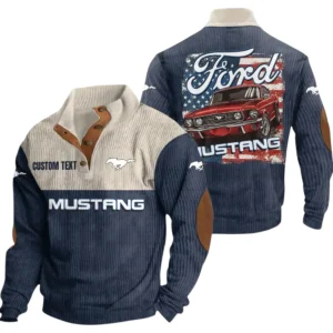 Mustang Exclusive Logo Print Corduroy Sweatshirt Stand Collar Custom Name TN030725Y32RCSCT1MUS