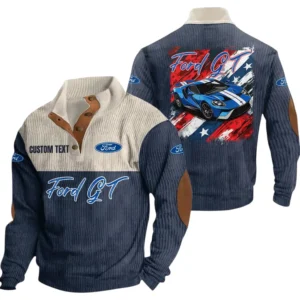 Ford GT Exclusive Logo Print Corduroy Sweatshirt Stand Collar Custom Name TN030725Y32RCSCT2FOR