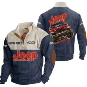 Jeep Wrangler Exclusive Logo Print Corduroy Sweatshirt Stand Collar Custom Name TN030725Y32RCSCT3JEE