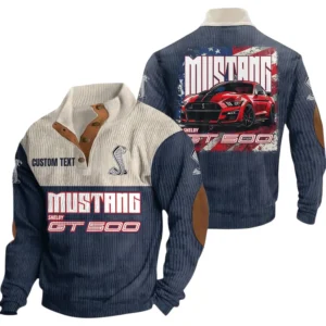 Mustang Shelby ST500 Exclusive Logo Print Corduroy Sweatshirt Stand Collar Custom Name TN040725Y32RCSCT2MUS