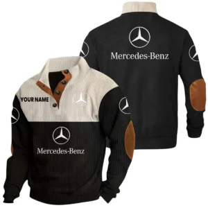 Mercedes-Benz Exclusive Logo Print Corduroy Sweatshirt Stand Collar Custom Text HIDI240625Y32RCSMEB