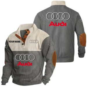 Audi Exclusive Logo Print Corduroy Sweatshirt Stand Collar Custom Text HIDI240625Y32RCSAUD